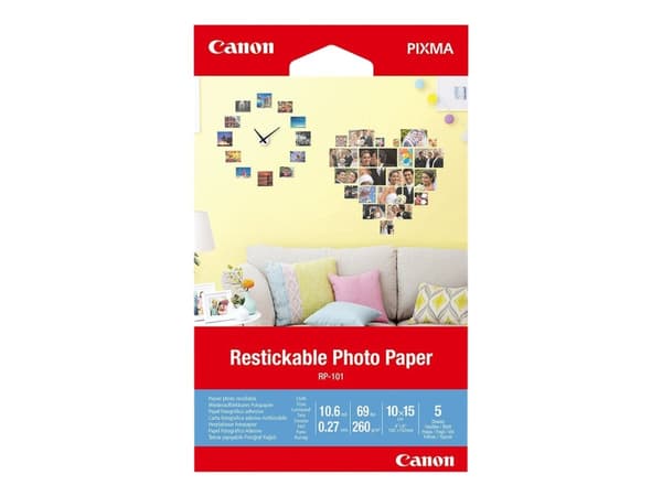 Canon Restickable Photo Paper RP-101 - Matt - fjernbart adhesiv - 10,6 mille - 100 x 150 mm - 260 g/m² - 69 pund - 5 ark fotoklistremerker - for PIXM