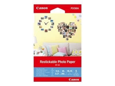 Canon Restickable Photo Paper RP-101 - Matt - borttagbar häftning - 10,6 mil - 100 x 150 mm - 260 g/m² - 69 pounds - 5 ark självhäftande foton - för