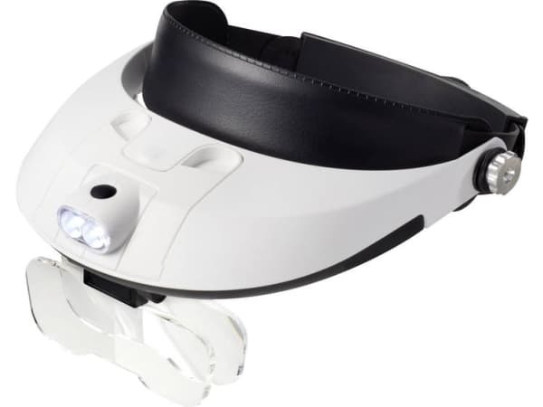 TOOLCRAFT TO-5137806 Hovedlup med LED-belysning Forstørrelsesfaktor: 1.0 x, 1.5 x, 2.0 x, 2.5 x, 3.5 x Linsestørrelse: (L x B) 107 mm x 48 mm Hvid, S