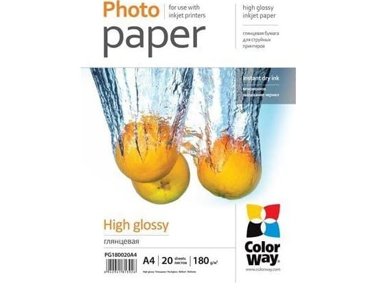 ColorWay - Högblank - A4 (210 x 297 mm) - 180 g/m² - 20 ark fotopapper