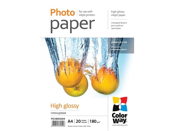 ColorWay - Högblank - A4 (210 x 297 mm) - 180 g/m² - 20 ark fotopapper