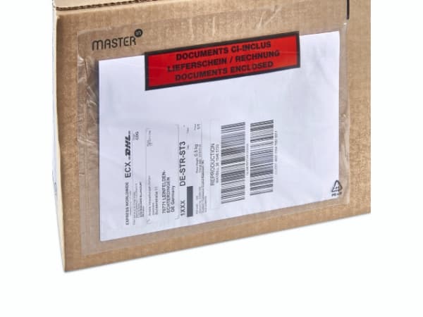 Følgeseddellomme i plast C6 m/tryk 175x117mm 1000stk/kar Plast25/Plast25/Papir46