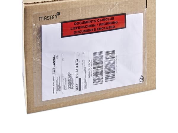 Følgeseddellomme i plast C6 m/tryk 175x117mm 1000stk/kar Plast25/Plast25/Papir46