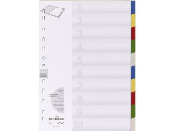 Durable 6740, Tyhjä välilehtihakemisto, Polypropeeni (PP), Monivärinen, Muotokuva, A4, 220 mm