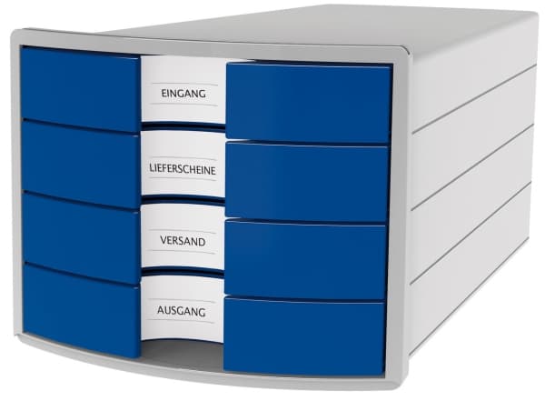 HAN IMPULS A4/C4, Plast, Polystyren, Blå, Grå, C4, A4, 4 lådor, Brochure, Kataloger, Kuvert, Klämmapp, Mapp, Brev, Note, papper, Plastficka