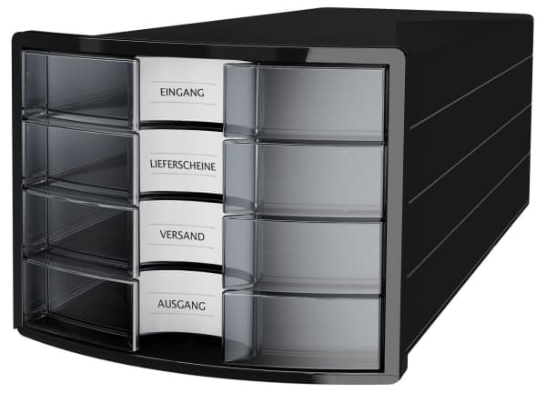 HAN IMPULS A4/C4, Plast, Polystyren, Svart, Genomskinlig, Genomskinlig, C4, A4, 4 lådor, Broschyr, Katalog, Kuvert, Platt fil, Mapp, Brev, Anteckning