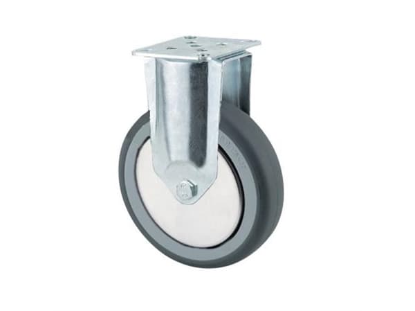 Fast hjul, gummi, 75 mm, 75 kg, glideleje, med plade Byggehøjde: 100 mm. Driftstemperatur: -20°/+60