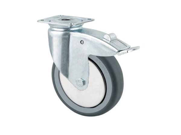 Jarrullinen kääntöpyörä, kumi, Ø75 mm, 75 kg, liukulaakeri, levyllä Rakennekorkeus: 100 mm