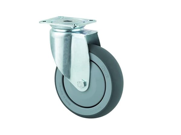 Rullhjul, gummi, Ø100 mm, 100 kg, DIN kullager, med platta Konstruktionshöjd: 135 mm