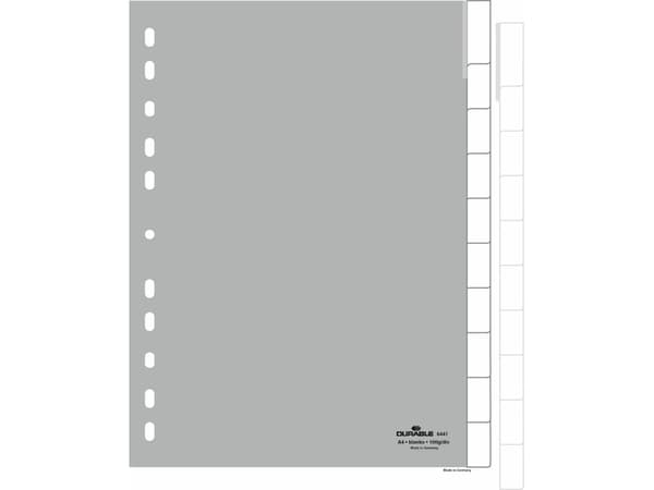 Durable 6441, Blank faneindeks, Polypropylen (PP), Grå, Portrett, A4, 230 mm
