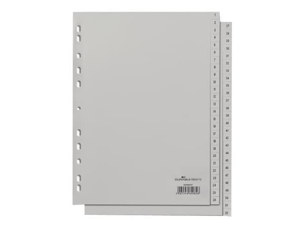 DURABLE - Avdelare - 52 (26 x 2) delar - förtryckt: 1-26, 27-52 - tabbad - grå (paket om 5)