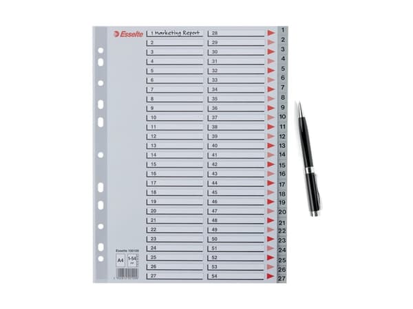 Esselte - Inndeler - fortrykt: 1-54 - for A4 (210 x 297 mm) - med fliker - grå
