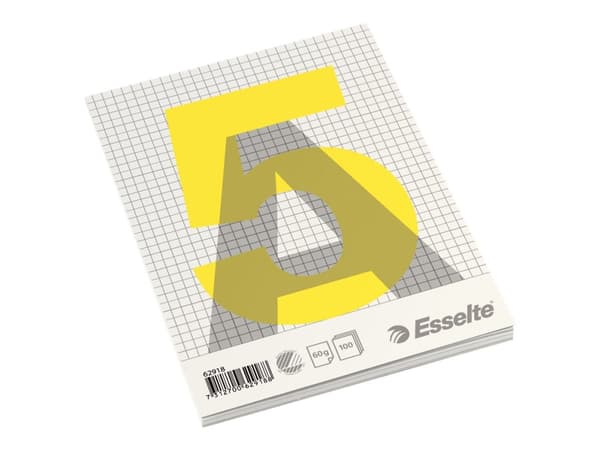 Esselte Glued Pad A5, Harmaa, Valkoinen, Keltainen, A5, 100 arkkia, 60 g/m², Neliöpaperi