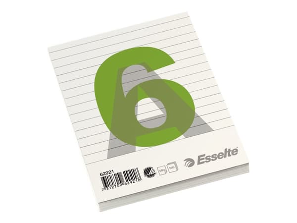 Esselte Glued Pad A6, Vihreä, Harmaa, Valkoinen, A6, 100 arkkia, 60 g/m², Viivapaperi