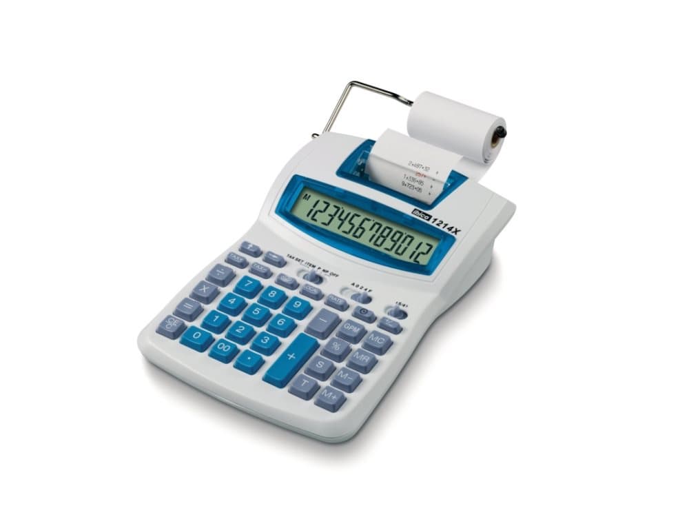 Regnemaskine Ibico 1214X bordmodel m/strimmel, 12 cifre, AC/Batteri