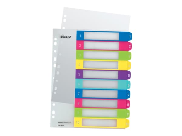 Leitz 12430000, Numeroitu välilehtihakemisto, Polypropeeni (PP), Monivärinen, Vaakataso, A4+, 245 mm