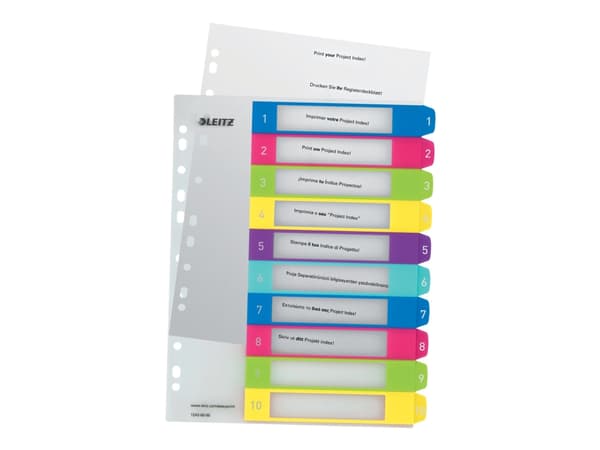 Leitz 12430000, Numeroitu välilehtihakemisto, Polypropeeni (PP), Monivärinen, Vaakataso, A4+, 245 mm