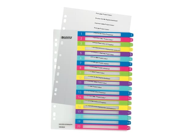 Leitz 12450000, Numeroitu välilehtihakemisto, Polypropeeni (PP), Monivärinen, A4, 0.3 mm, 245 mm