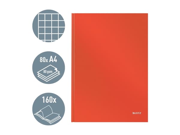 Leitz Solid - Notisbok - A4 (210 x 297 mm) - 80 ark / 160 sider - rutet - lys rød - plast