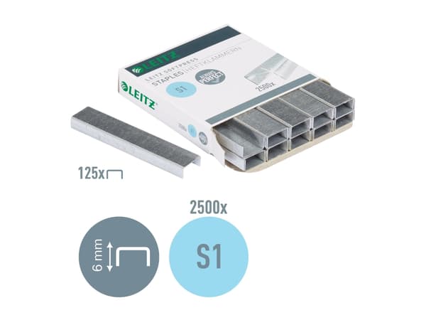 Hæfteklamme Leitz Softpress S1 - (karton/10 æsker á 2500 stk.)
