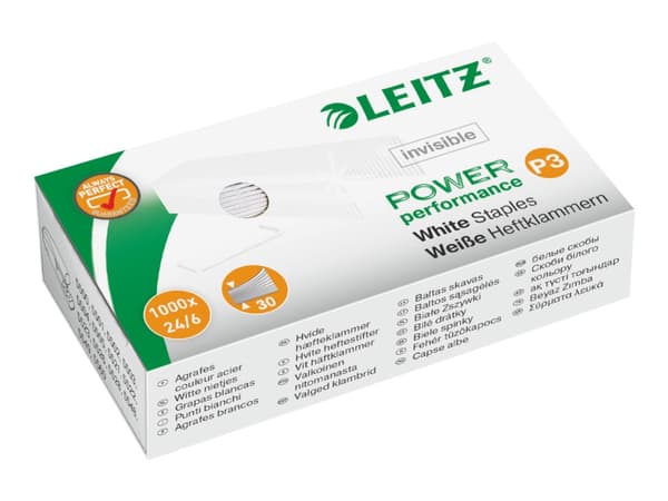 Leitz Power Performance P3, Niittipakkaus, 6 mm, 1000 niitit, Valkoinen, 30 arkkia, 35 mm