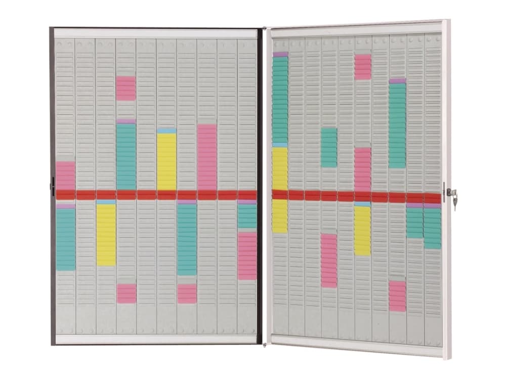 Nobo - Kombinationstavla: whiteboardtavla, kortplanerare - väggmonterbar - 54 kortplatser x 20 kolumner - Storlek 2 - 2-delad med gångjärn - dubbelsi