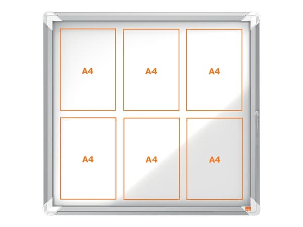 Nobo - Innesluten anslagstavla - väggmonterbar - 6 x A4 - stål - magnetisk - vit