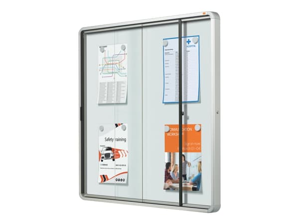 Nobo - Innesluten anslagstavla - väggmonterbar - 944 x 907 mm - 12 x A4 - metall - magnetisk - vit