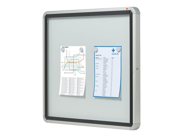 Nobo - Innbygd oppslagstavle - veggmonterbar - 6 x A4 - metall - magnetisk - utendørs - hvit