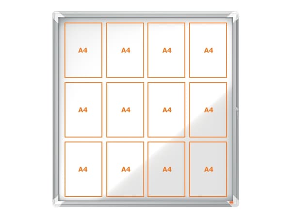 Nobo - Innbygd oppslagstavle - veggmonterbar - 944 x 907 mm - 12 x A4 - metall - magnetisk - utendørs - hvit