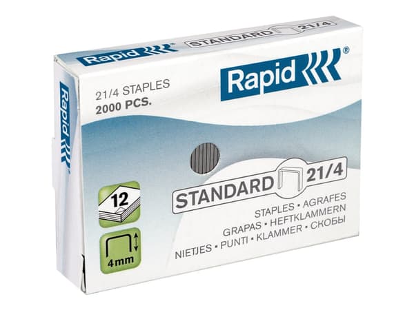 Rapid Standard - Klamrar - 21/4 - 4 mm - galvaniserat stål - paket med 2000 - för Fashion F51; Supreme S21, S51
