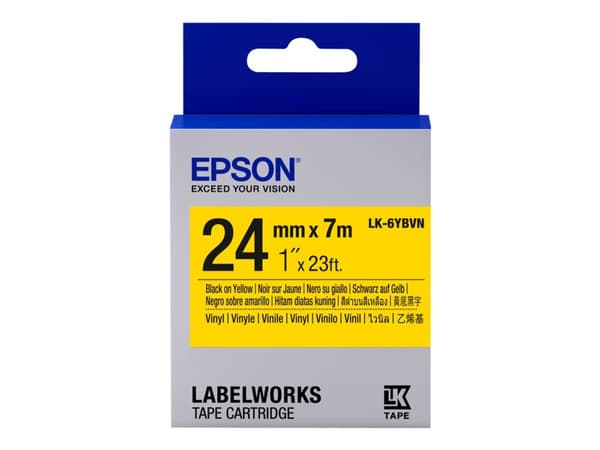 Epson LK-6YBVN - Vinyl - svart på gult - Rull (2,4 cm x 7 m) 1 kassett(er) merketape - for LabelWorks LW-1000, LW-300, LW-400, LW-600, LW-700, LW-K40