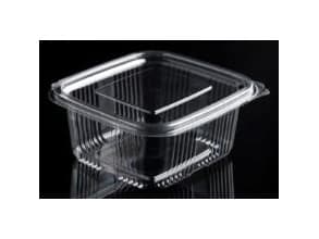 Plastbæger Catersource 500 ml 90x105x55 mm firkantet hængslet låg RPET Klar,6 ps x 100 stk/krt