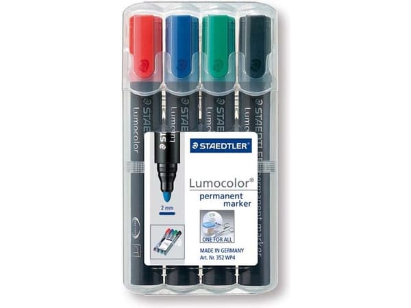 STAEDTLER Lumocolor 352 - Markør - permanent - svart, rød, blå, grønn - 2 mm (en pakke 4)