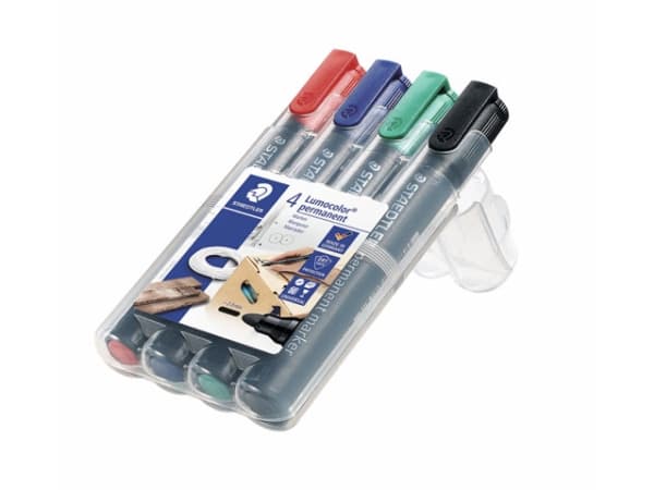 STAEDTLER Lumocolor 352 - Markør - permanent - svart, rød, blå, grønn - 2 mm (en pakke 4)