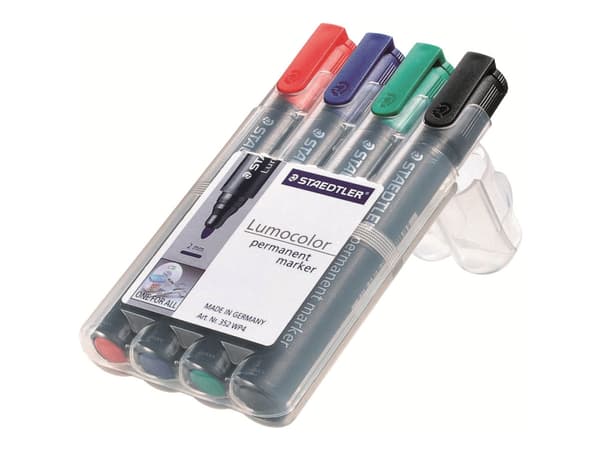 STAEDTLER Lumocolor 352 - Markør - permanent - svart, rød, blå, grønn - 2 mm (en pakke 4)