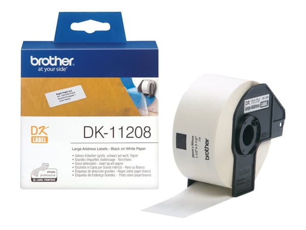 Brother DK-11208 - Svart på hvitt - 400) adresselapper - for Brother QL-1050, 1060, 1110, 500, 550, 560, 570, 580, 600, 650, 700, 710, 720, 820