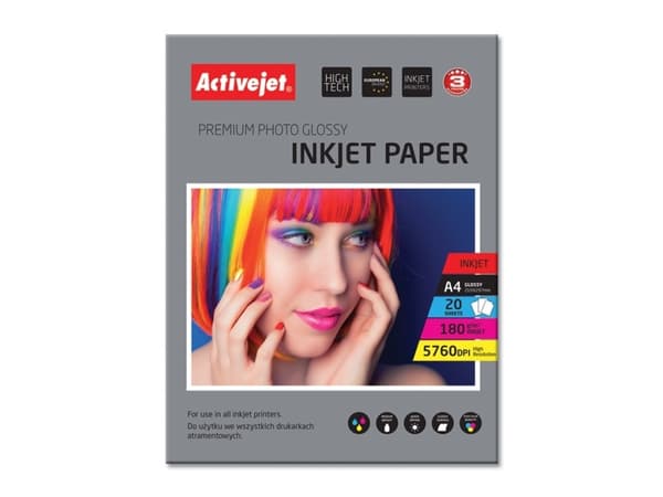 Activejet AP4-180G20, Kiilto, 180 g/m², Mustesuihku, A4, 21x29.7 cm, Valkoinen