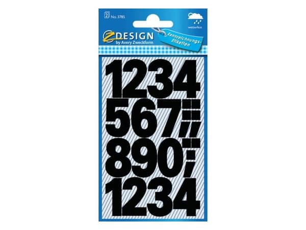 Z-Design 3785 Etiketter med siffror, litet format, 28 etiketter, svart Använd de självhäftande och väderbeständiga siffrorna Avery 3785 för att organ