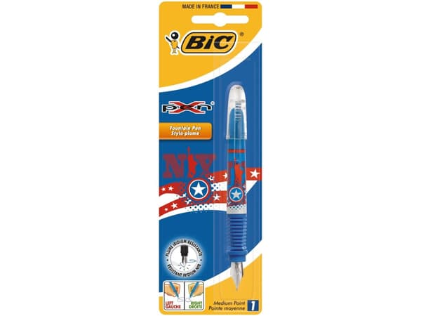BIC 8795004, Blå, Inbyggt påfyllningssystem, Blå, Gummi, Kursiv spets, Iridium stål
