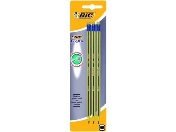 BIC EVOLUTION 646 - Blyant - grafitt - HB - med viskelær (en pakke 3)