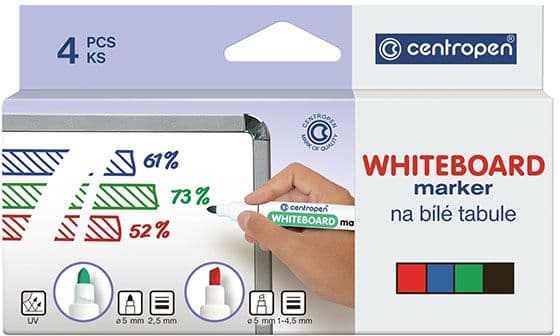 Whiteboardmarker Centropen® 8559, 2,5 mm, rund, flere farver, pakke a 4 stk.