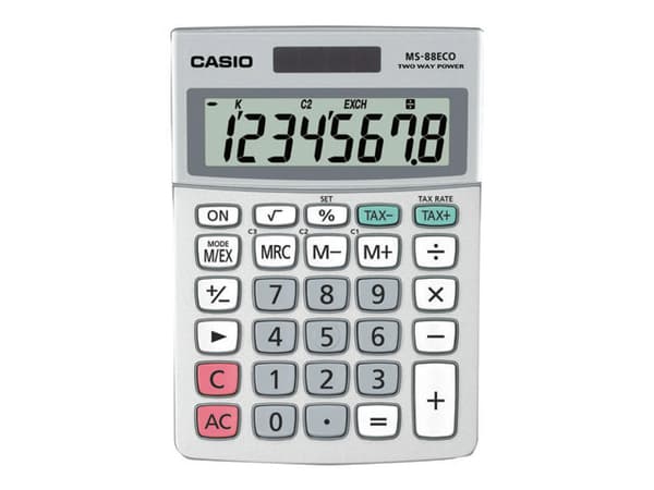 Casio MS-88ECO - Skrivebordskalkulator - 8 sifre - solpanel, batteri