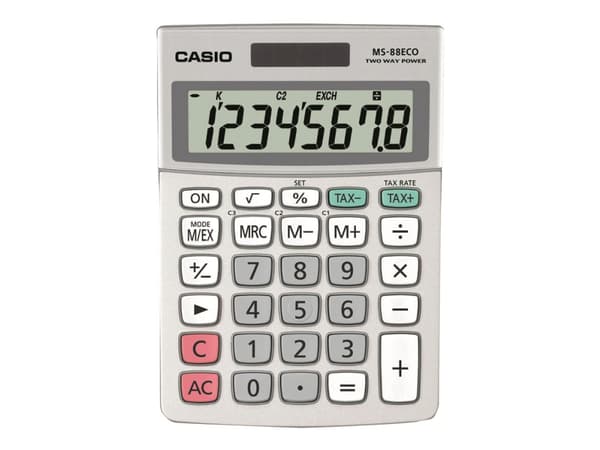 Casio MS-88ECO - Skrivebordskalkulator - 8 sifre - solpanel, batteri