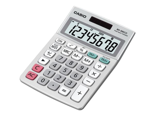 Casio MS-88ECO - Skrivebordskalkulator - 8 sifre - solpanel, batteri