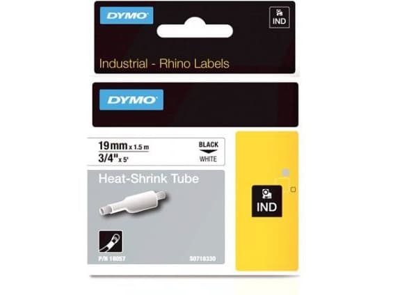 DYMO Shrinkflex valkoinen 19 mm, kutistesuhde 3:1, pituus 1,5 metriä, kaapelin halkaisija min. 4,64 mm max. 8,70 mm