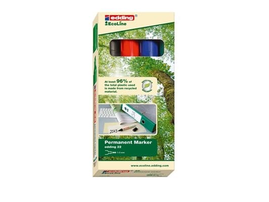 edding EcoLine 22 - Markering - permanent - svart, röd, blå, grön - 1-5 mm (paket om 4)