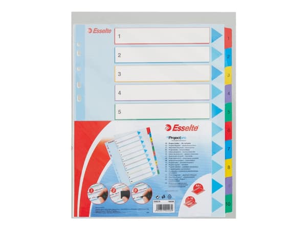 Esselte - Inndeler - 10 deler - fortrykt: 1-10 - for A4 Maxi - med fliker (en pakke 10)