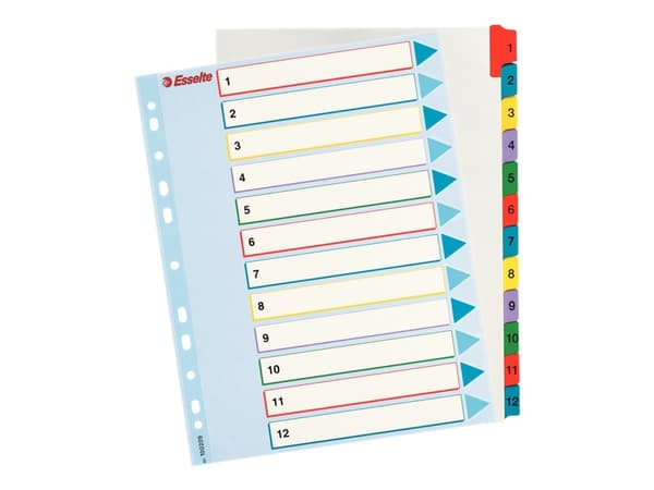 Esselte - Inndeler - 12 deler - fortrykt: 1-12 - for A4 Maxi - med fliker (en pakke 10)