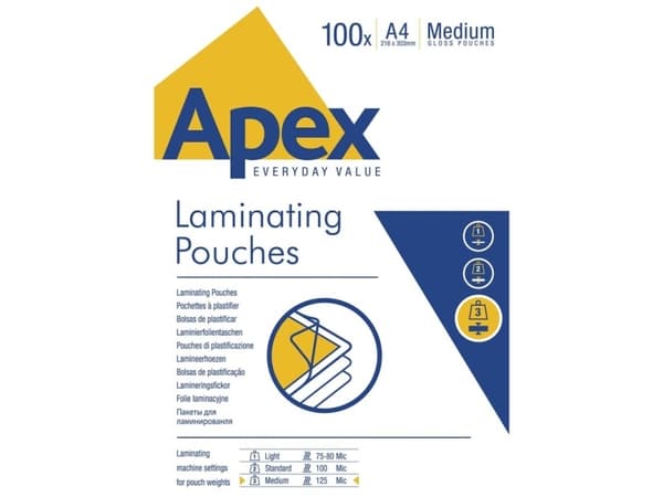 Lamineringslomme Apex A4 125 micron klar - (100 stk.)